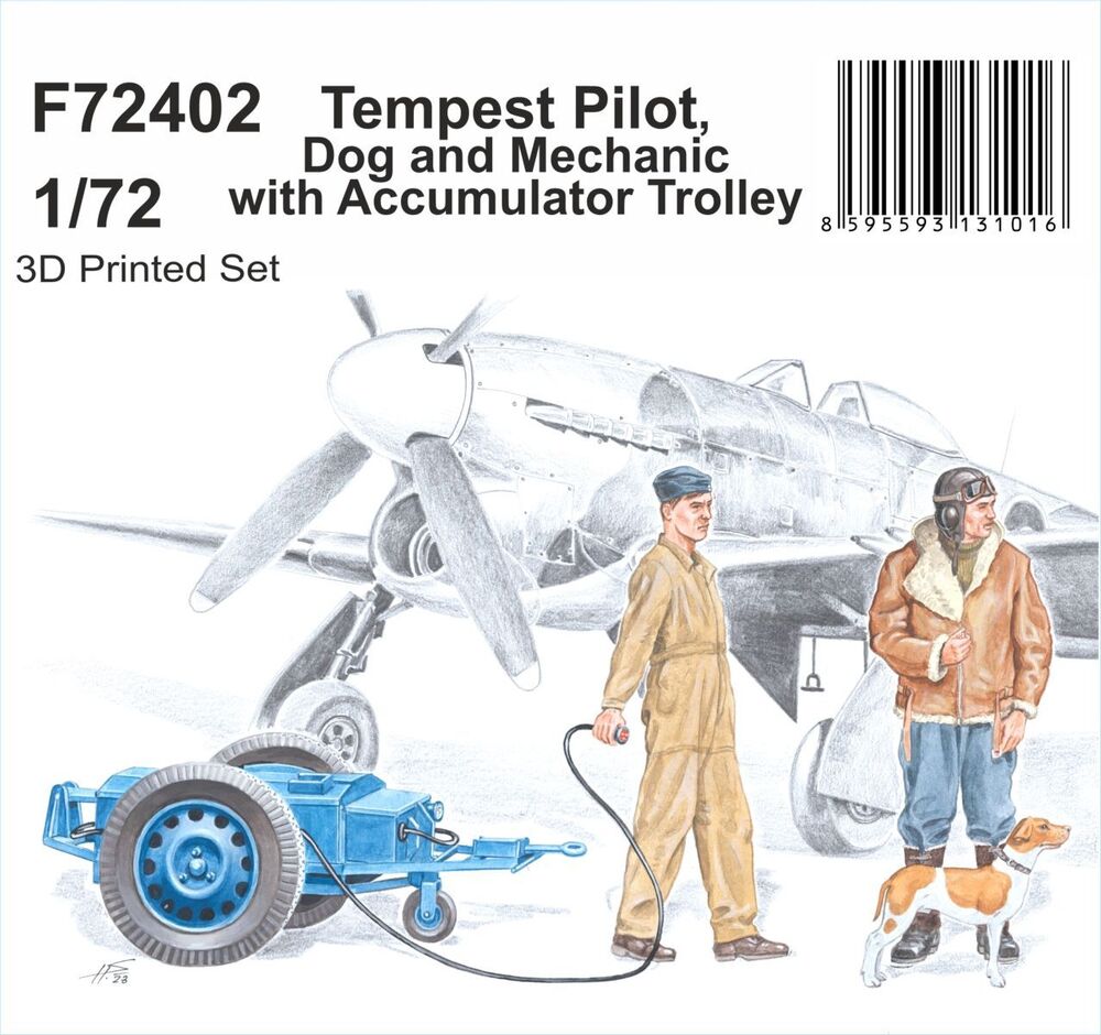 Tempest Pilot, Dog and Mechanic with Accumulator Trolley 1/72