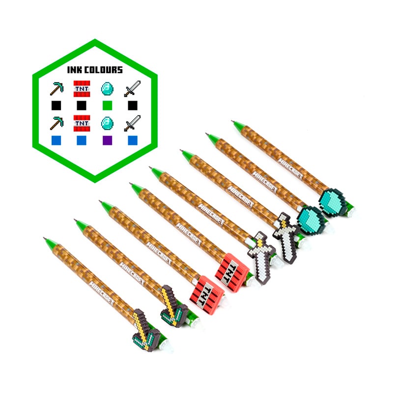 MINECRAFT - Tools - Set of 8 Head Topper Erasable Gel Pen