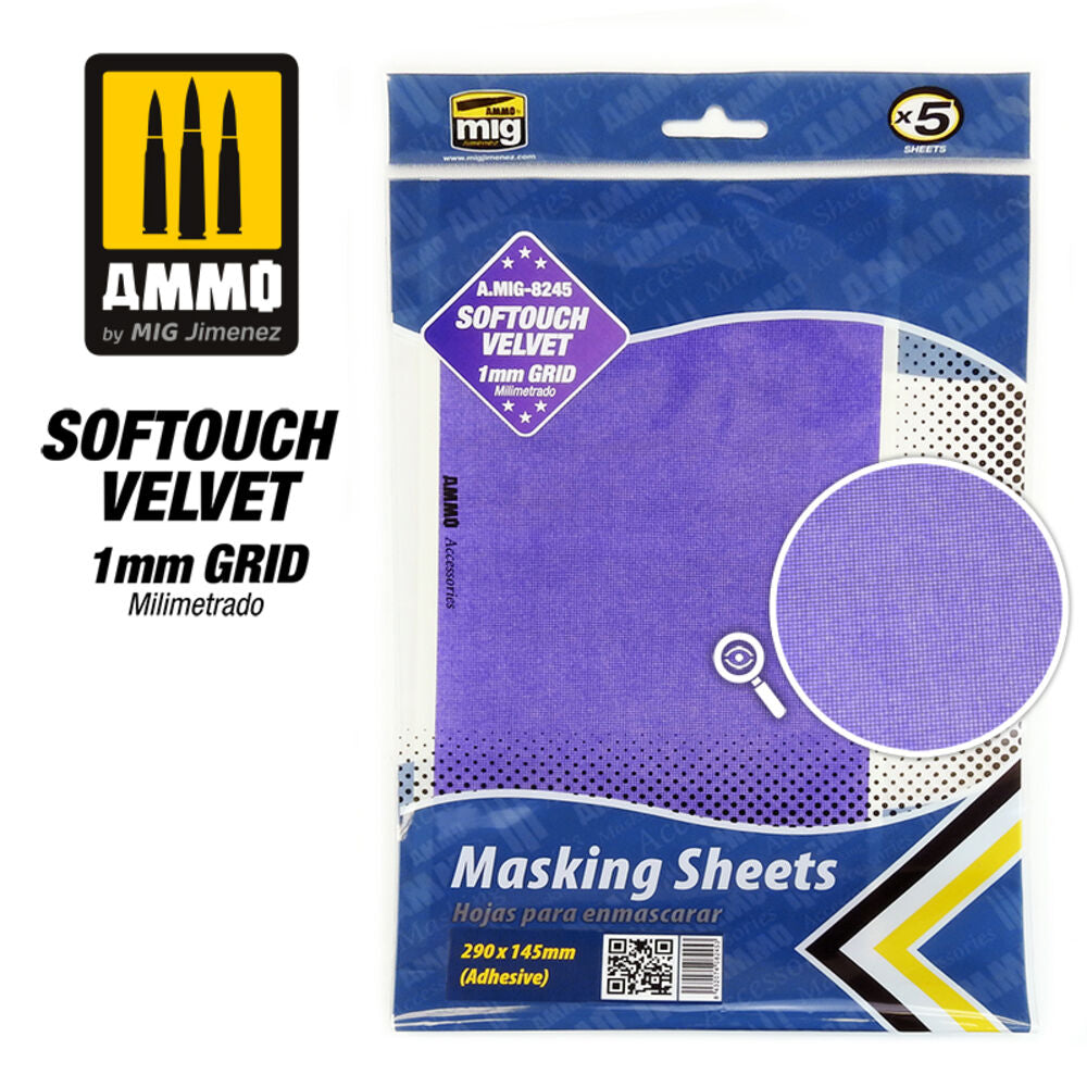 Softouch Velvet��Masking Sheets 1mm Grid (x5 sheets, 290mm x 145mm, adhesive)