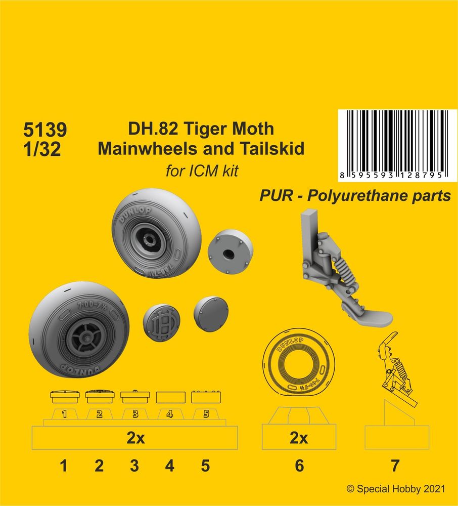 DH.82 Tiger Moth Mainwheels and Tailskid (ICM kit)