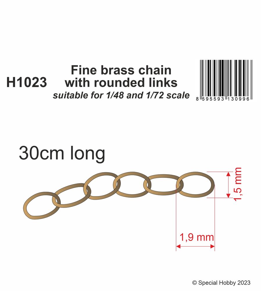 Fine brass chain with rounded links - suitable for 1/48 and 1/72 scale