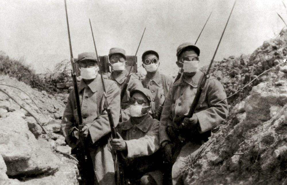 French Infantry in Gas Masks 1918