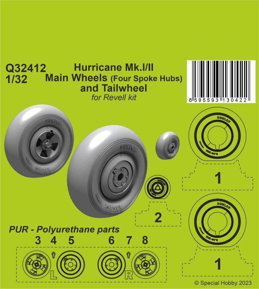 Hurricane Mk.I/II Main Wheels (Four Spoke Hubs) and Tailwheel 1/32