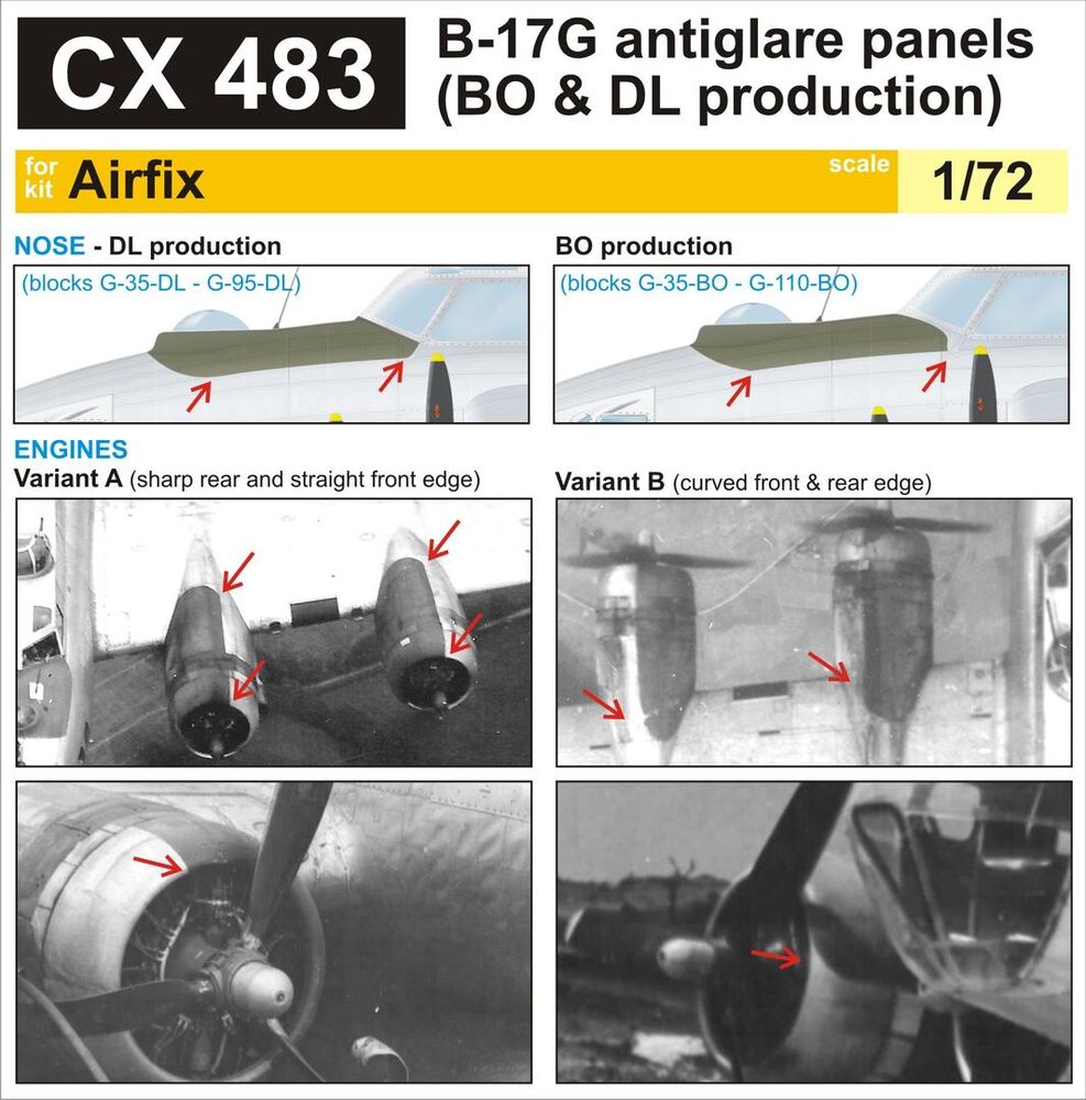 B-17G antiglare panels(BO&DL produktion) for Airfix