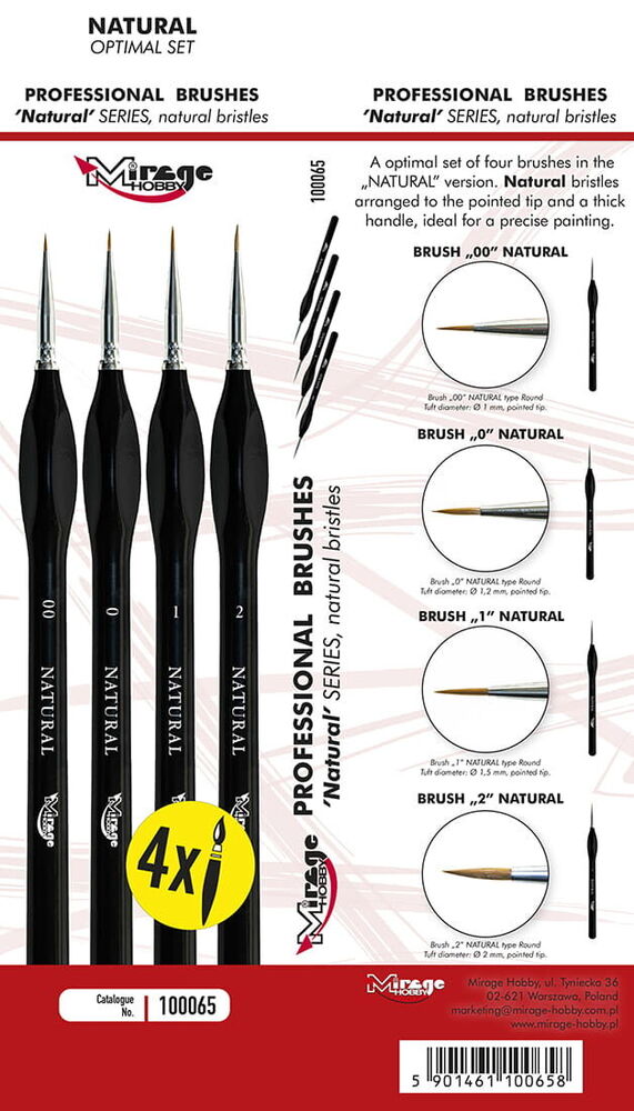 MIRAGE BRUSH OPTIMAL SET of NATURAL [4 x Natural Brush: 00, 0, 1, 2]