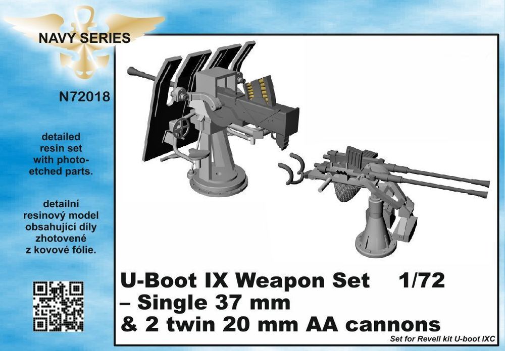 U-Boot IX Weapon Set-Single37mm&2twin20m AA cannons for Revell kit