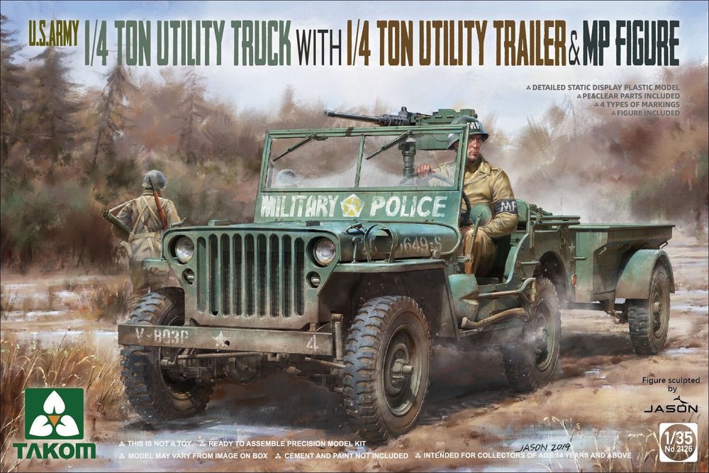 U.S. Army 1/4 ton utility truck w.1/4 t utility trailer&MP fig