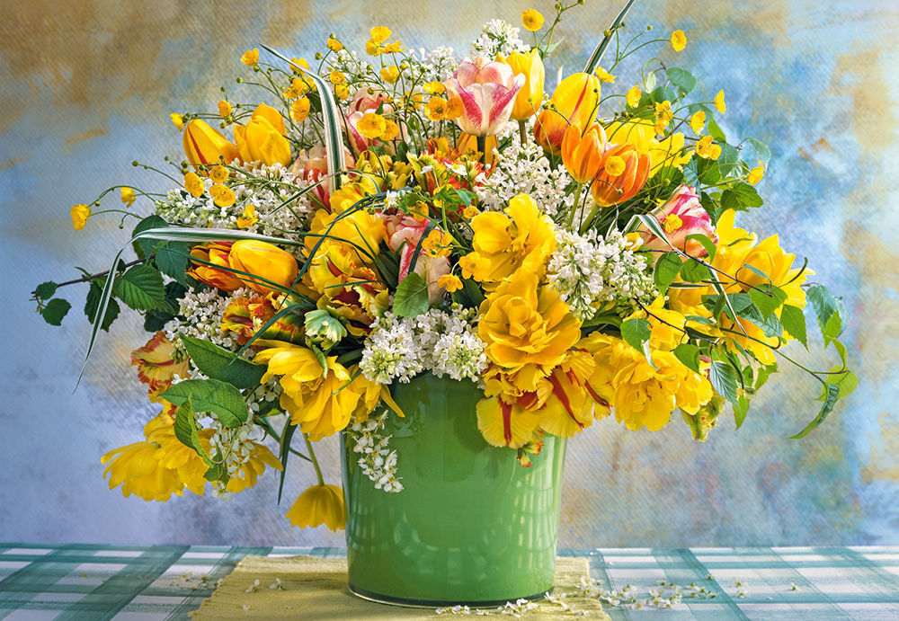 Spring Flowers in Green Vase, Puzzle 1000 Teile