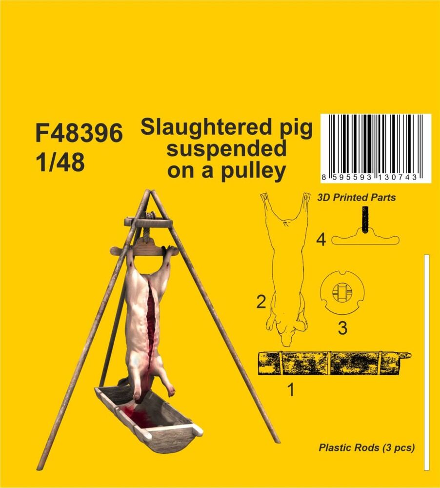 Slaughtered pig suspended on a pulley 1/48