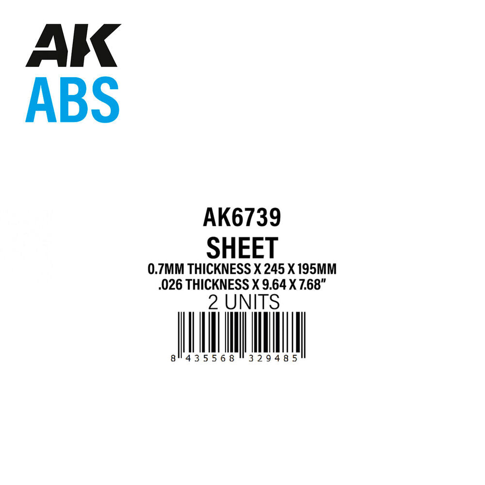 0.7mm thickness x 245 x 195mm - ABS SHEET