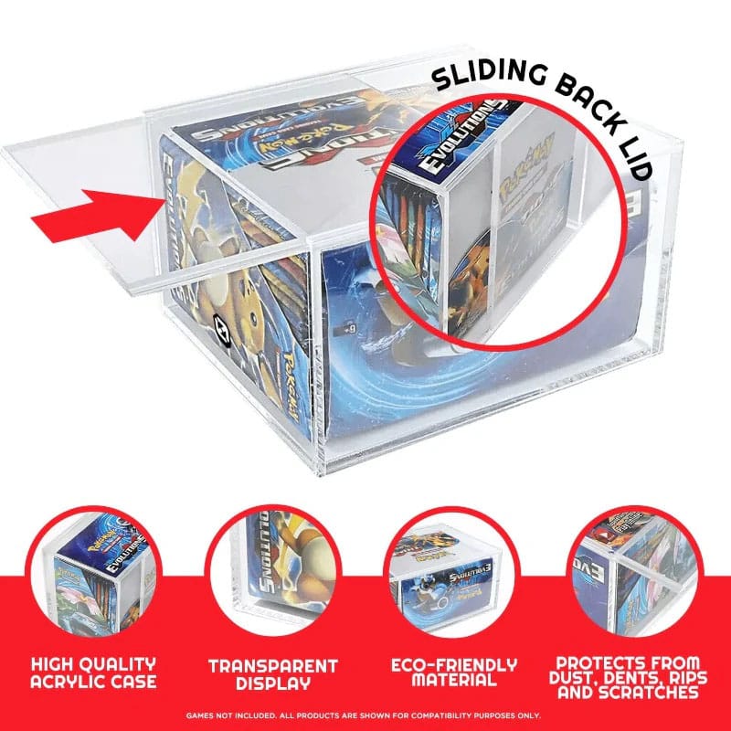 Evoretro Acrylic Display Case for Booster Boxes / Elite Trainer Boxes Ver. 1 with Sliding Lid