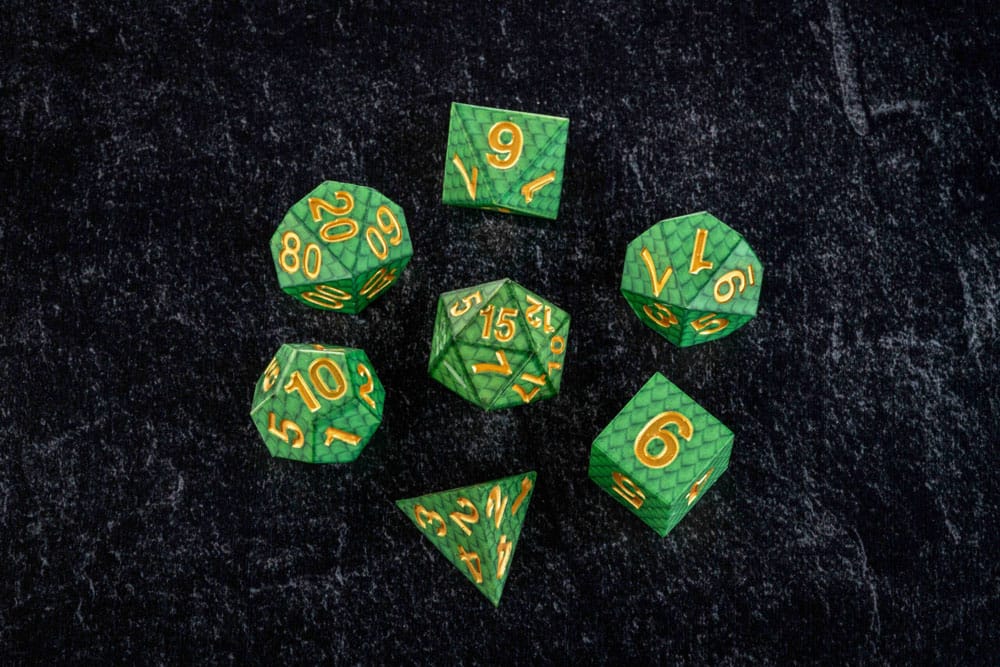 Dragon Storm Sharp Edge Silicone Dice Set Green Dragon Scales (7)