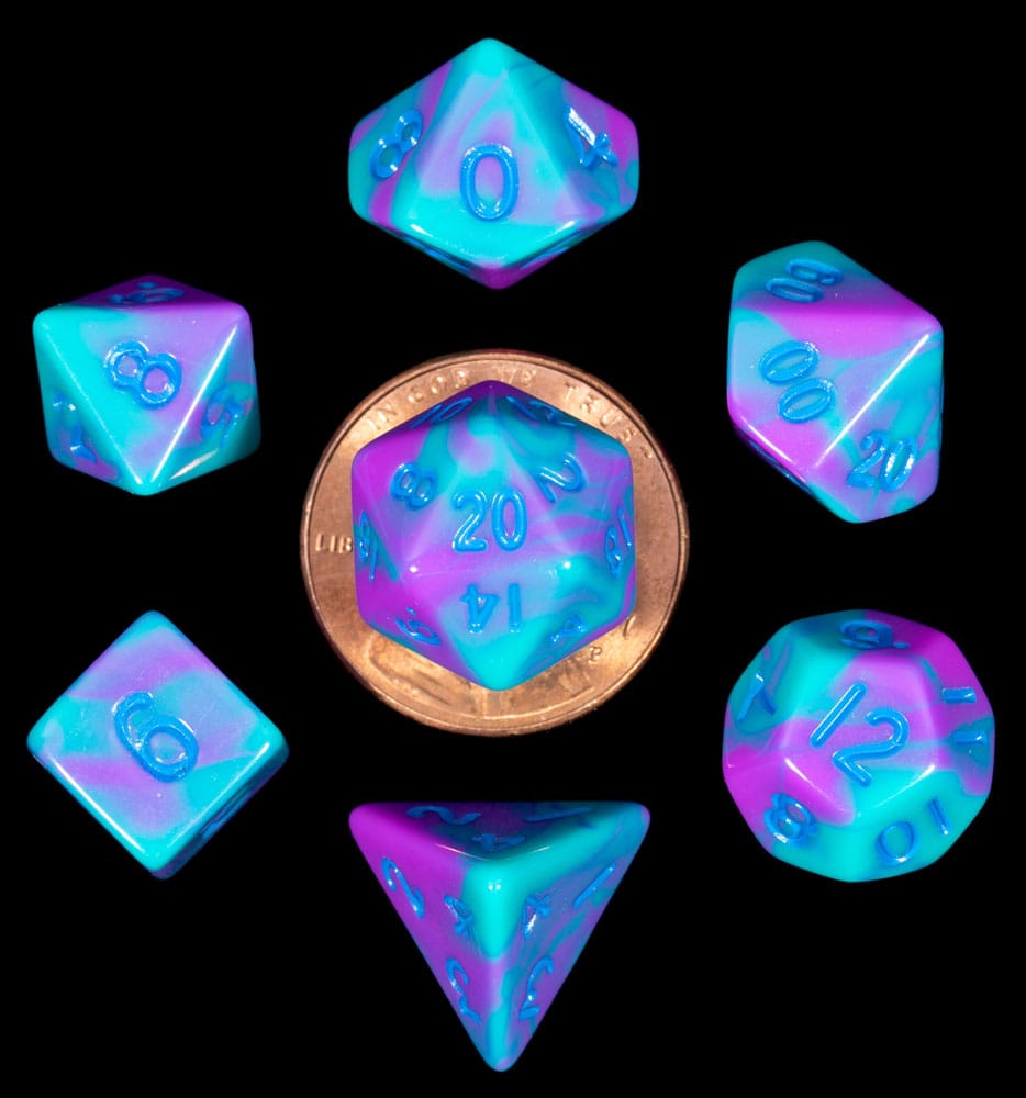 FanRoll Mini Dice Set Turquoise and Purple Marble (7)