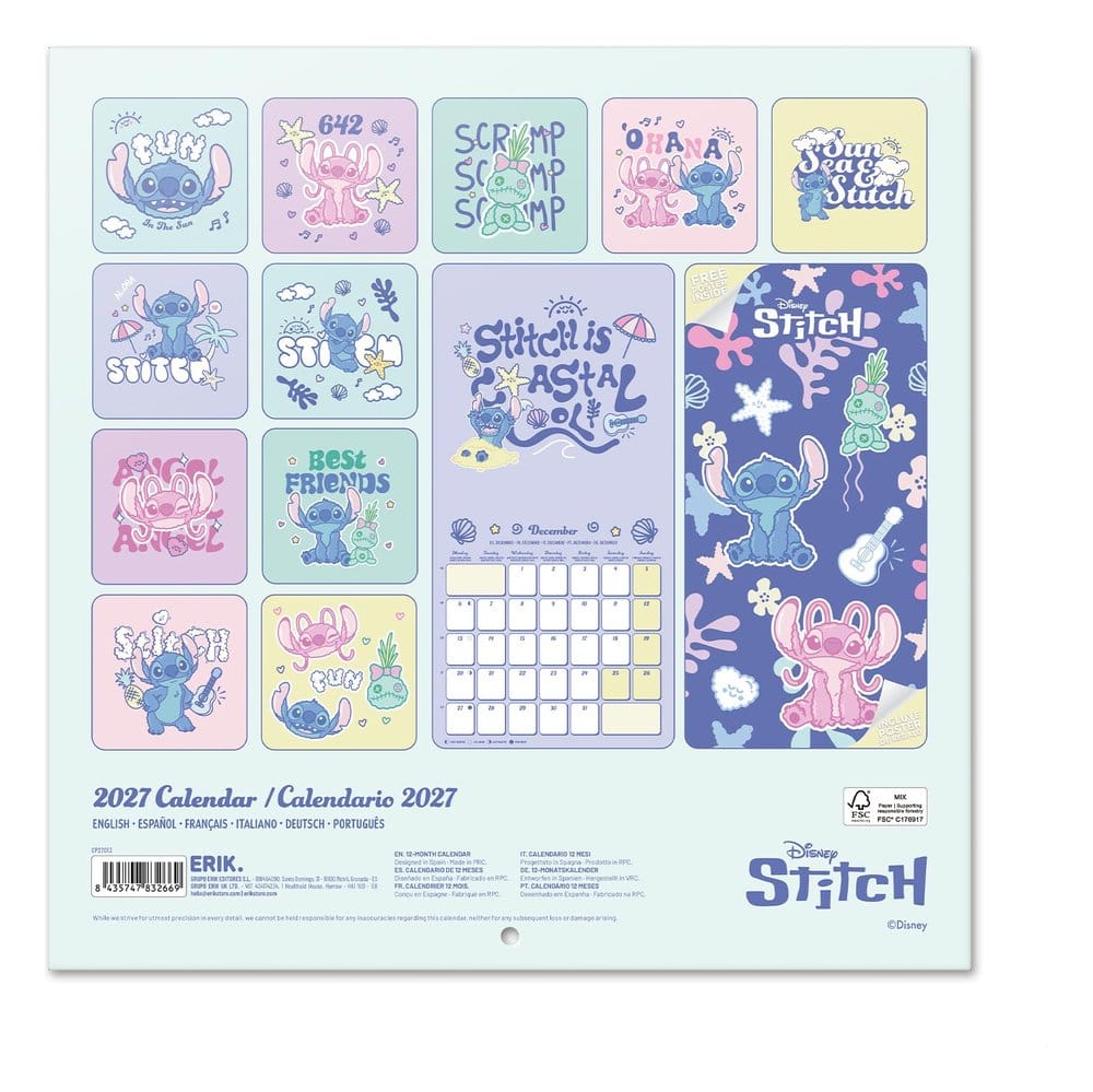 Disney Stitch 2027 Wall Calendar 30 x 30 cm