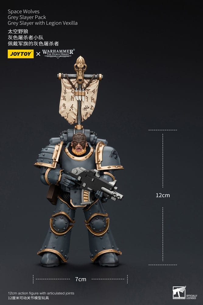 Warhammer The Horus Heresy Action Figure 1/18 Space Wolves Grey Slayer Pack Grey Slayer With Legion Vexilla 12 cm