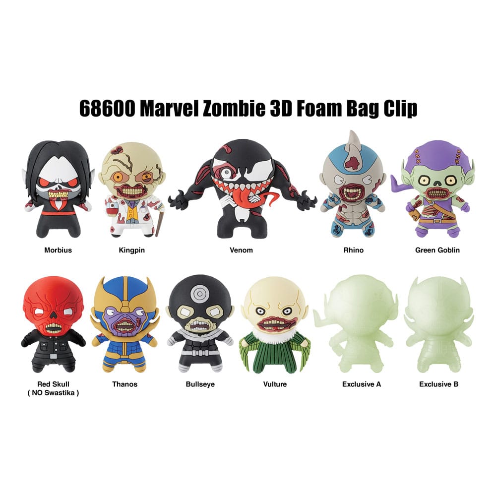 Marvel 3D PVC Bag Clips  Series 1 Zombies Display (24)