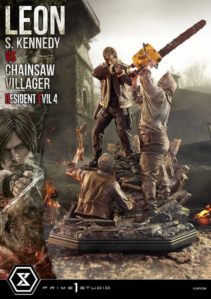 Resident Evil 4 Ultimate Premium Masterline Series Statue 1/4 Leon S. Kennedy vs. Chainsaw Villager 76 cm