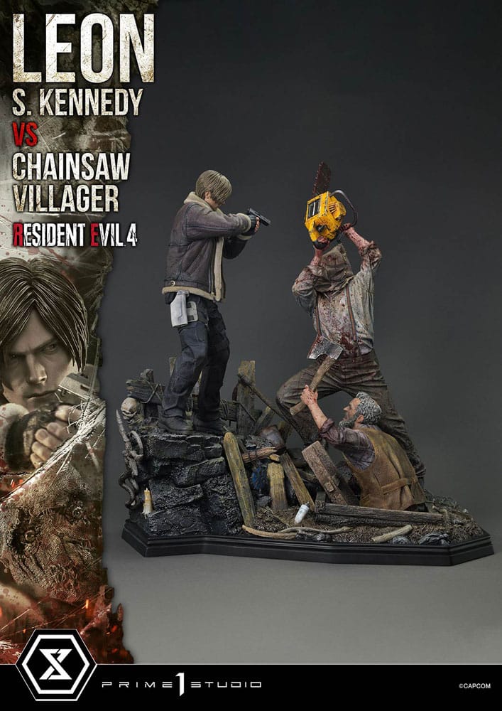 Resident Evil 4 Ultimate Premium Masterline Series Statue 1/4 Leon S. Kennedy vs. Chainsaw Villager 76 cm