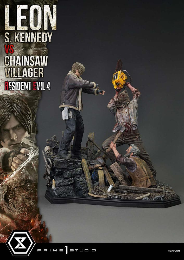 Resident Evil 4 Ultimate Premium Masterline Series Statue 1/4 Leon S. Kennedy vs. Chainsaw Villager 76 cm