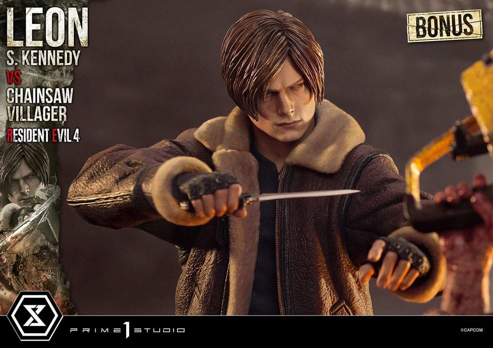 Resident Evil 4 Ultimate Premium Masterline Series Statue 1/4 Leon S. Kennedy vs. Chainsaw Villager Bonus Ver. 76 cm