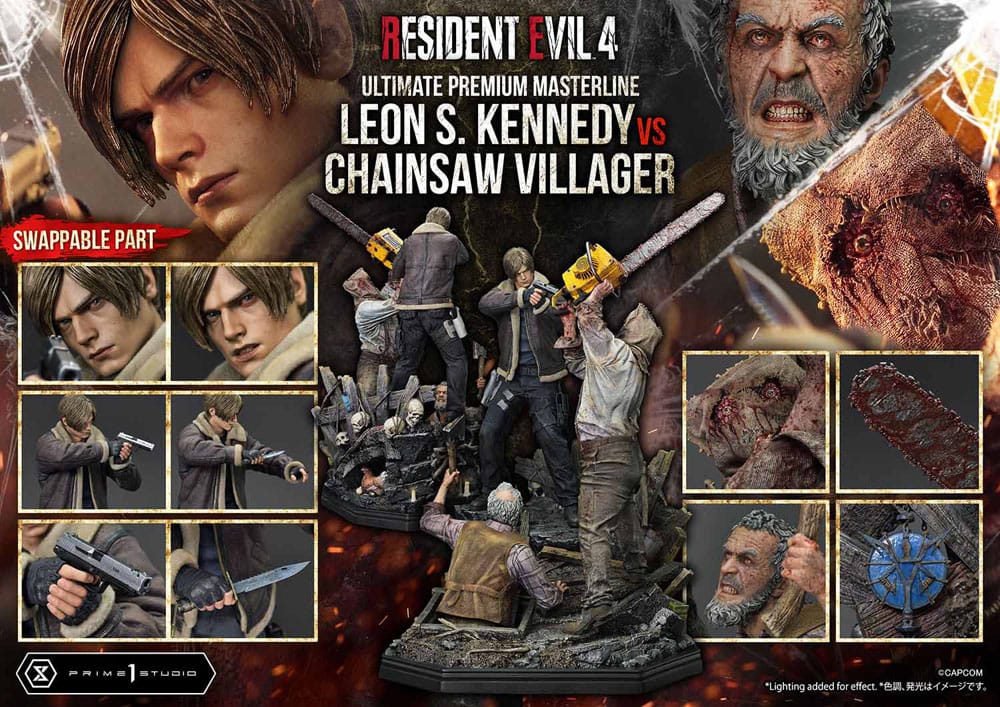 Resident Evil 4 Ultimate Premium Masterline Series Statue 1/4 Leon S. Kennedy vs. Chainsaw Villager Bonus Ver. 76 cm