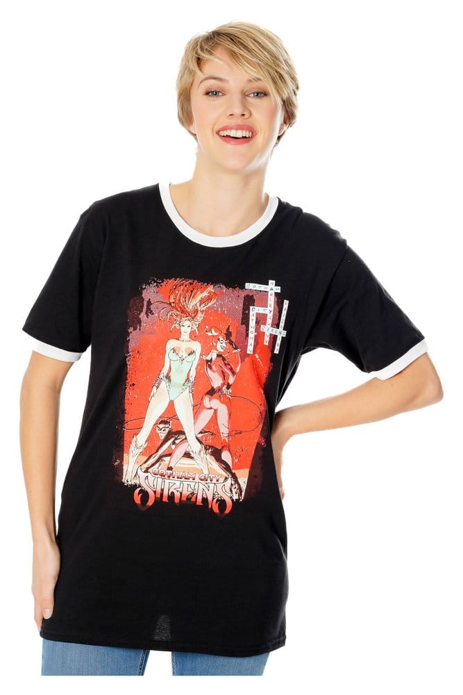 Gotham City Sirens T-Shirt Crossword Black Ringer Size L