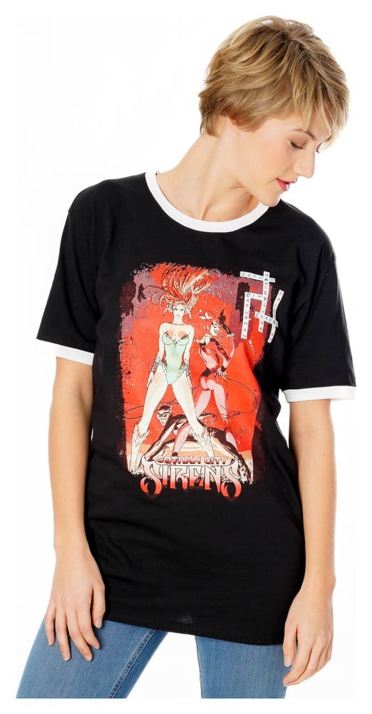 Gotham City Sirens T-Shirt Crossword Black Ringer Size XL