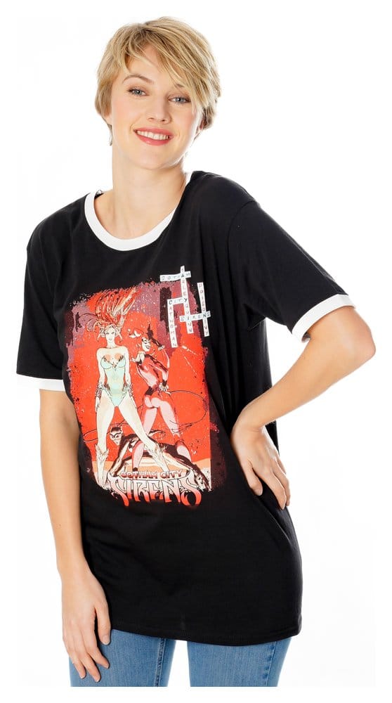 Gotham City Sirens T-Shirt Crossword Black Ringer Size L