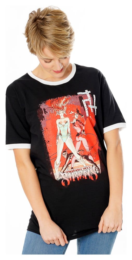 Gotham City Sirens T-Shirt Crossword Black Ringer Size M