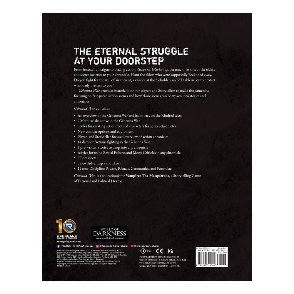 Vampire: The Masquerade 5th Edition RPG book Gehenna War Sourcebook *English Version*