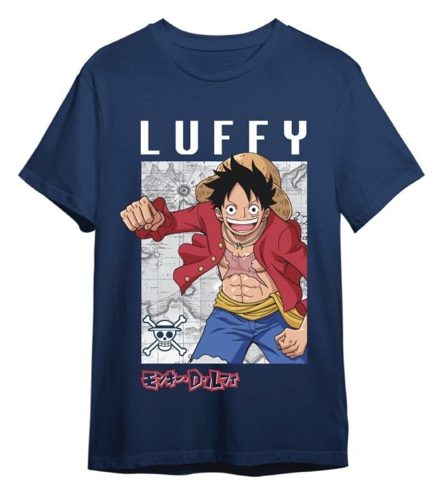 One Piece T-Shirt Monkey D. Luffy Mapa Denim Size S