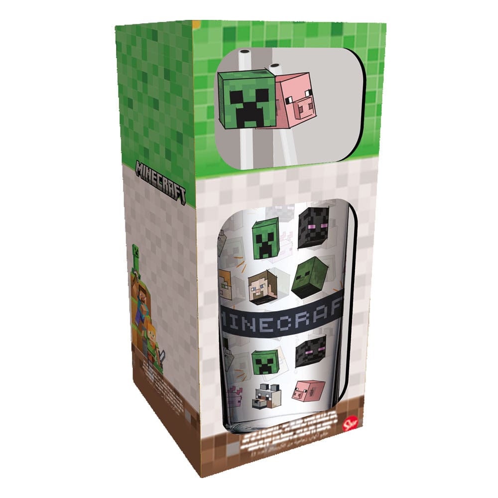 Minecraft Glass Tumbler with Straws Characters 485 ml