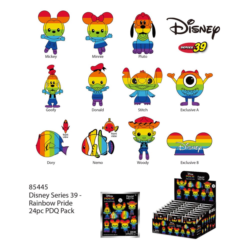 Disney PVC Bag Clips Series 39 Rainbow (Pride) Display (24)