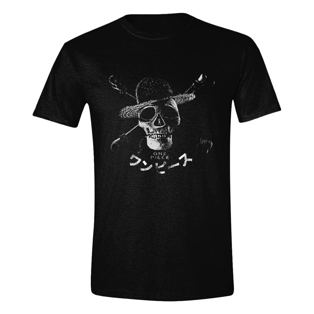 One Piece Live Action T-Shirt Greyscale Skull Size L